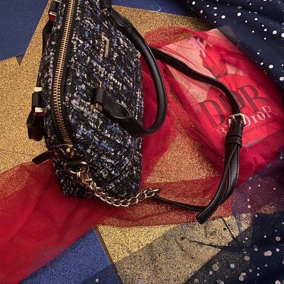 KATE SPADE BLUE GOLD WHITE TWEED LEATHER SHIMMERY Crossbody Bag GORG RARE LOVELY - Picture 7 of 8